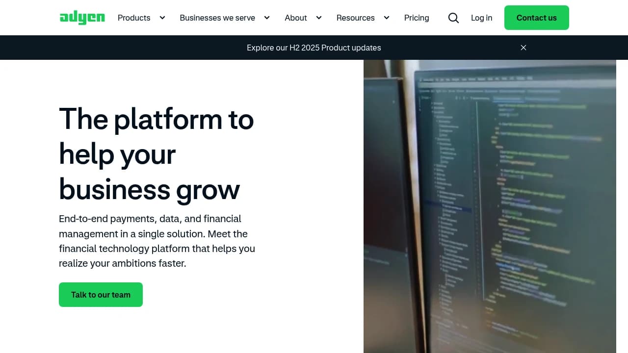 Screenshot der Website von Adyen