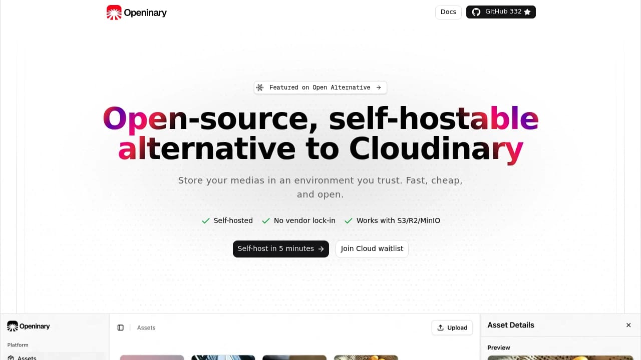 Screenshot of Openinary website