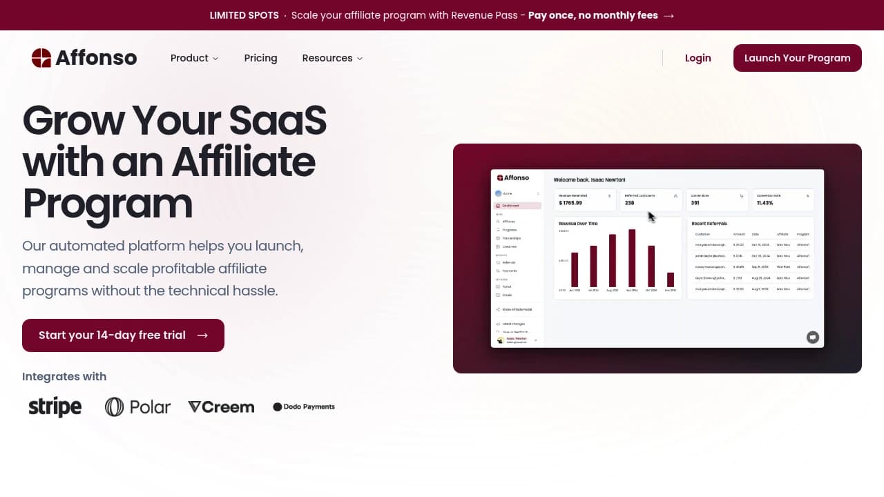 Screenshot der Website von Affonso