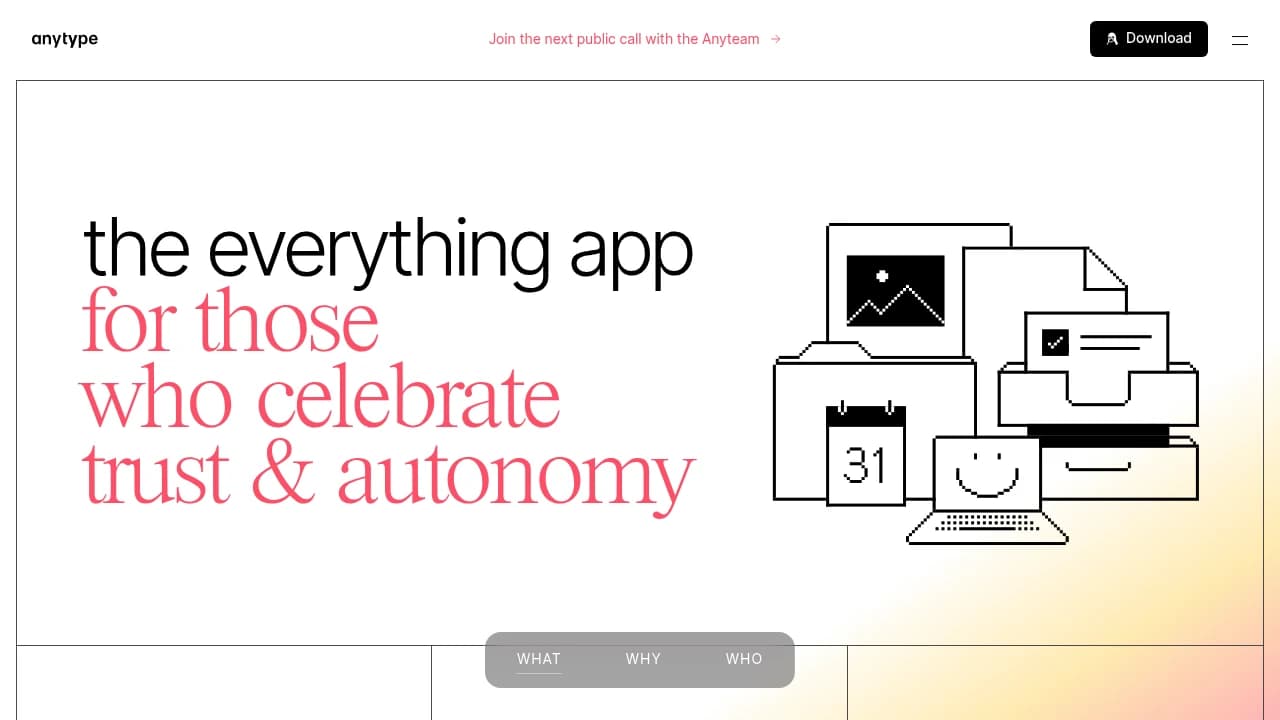 Screenshot der Website von Anytype
