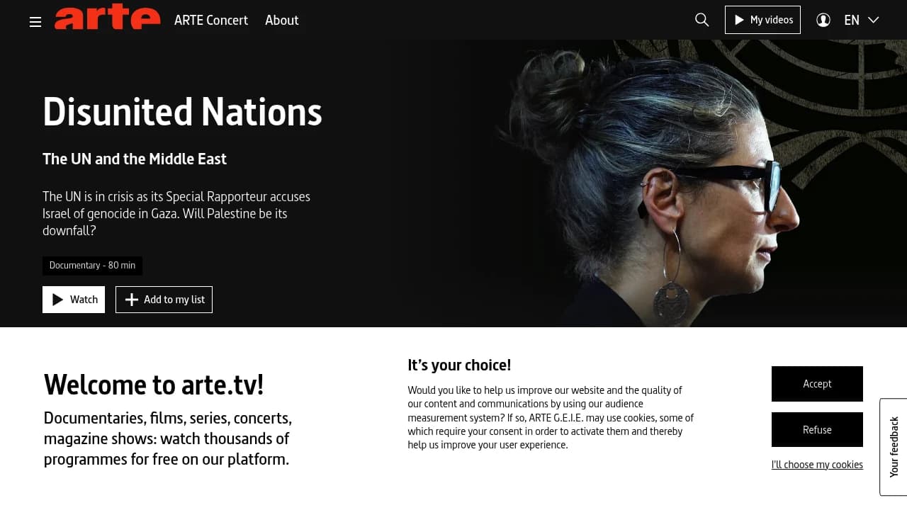 Screenshot der Website von ARTE