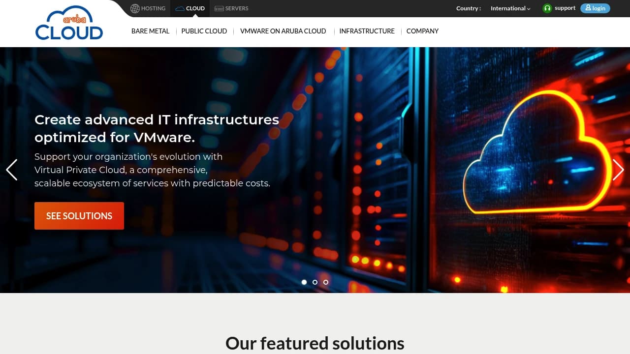 Screenshot der Website von Aruba Cloud