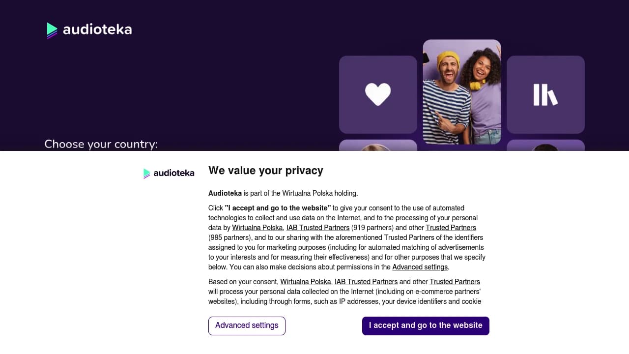 Screenshot der Website von Audioteka