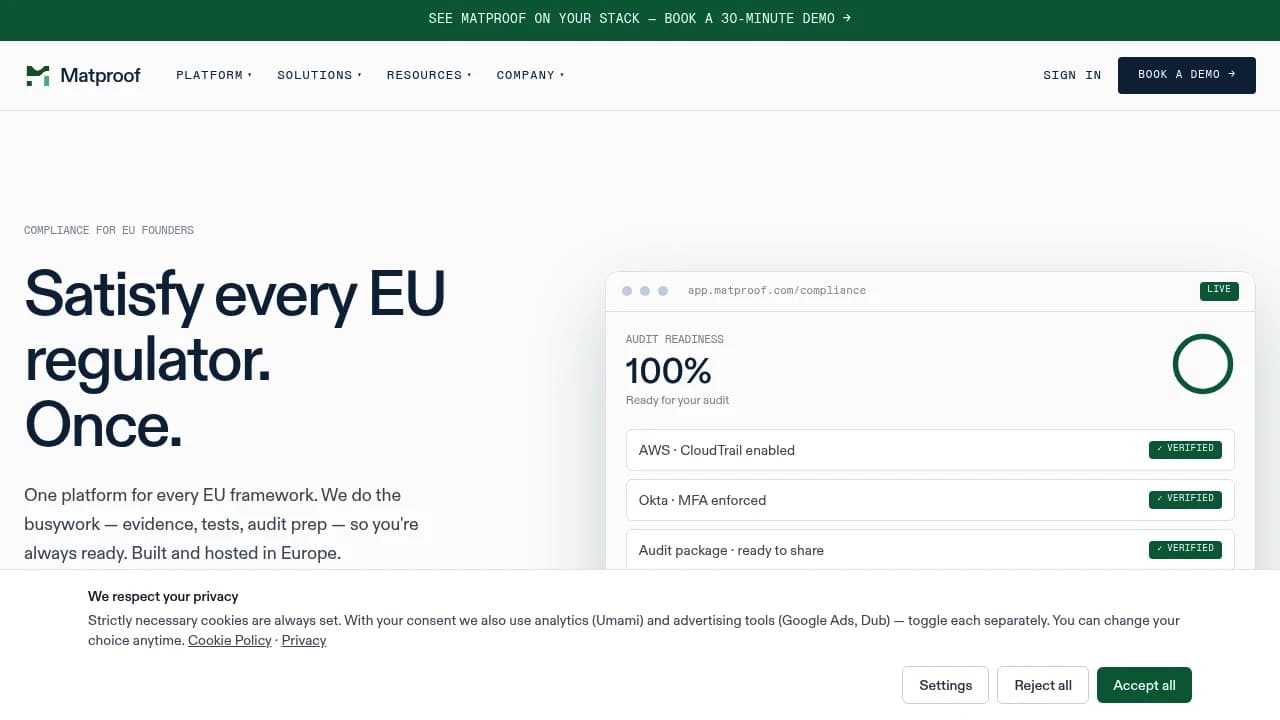 Screenshot of Matproof website