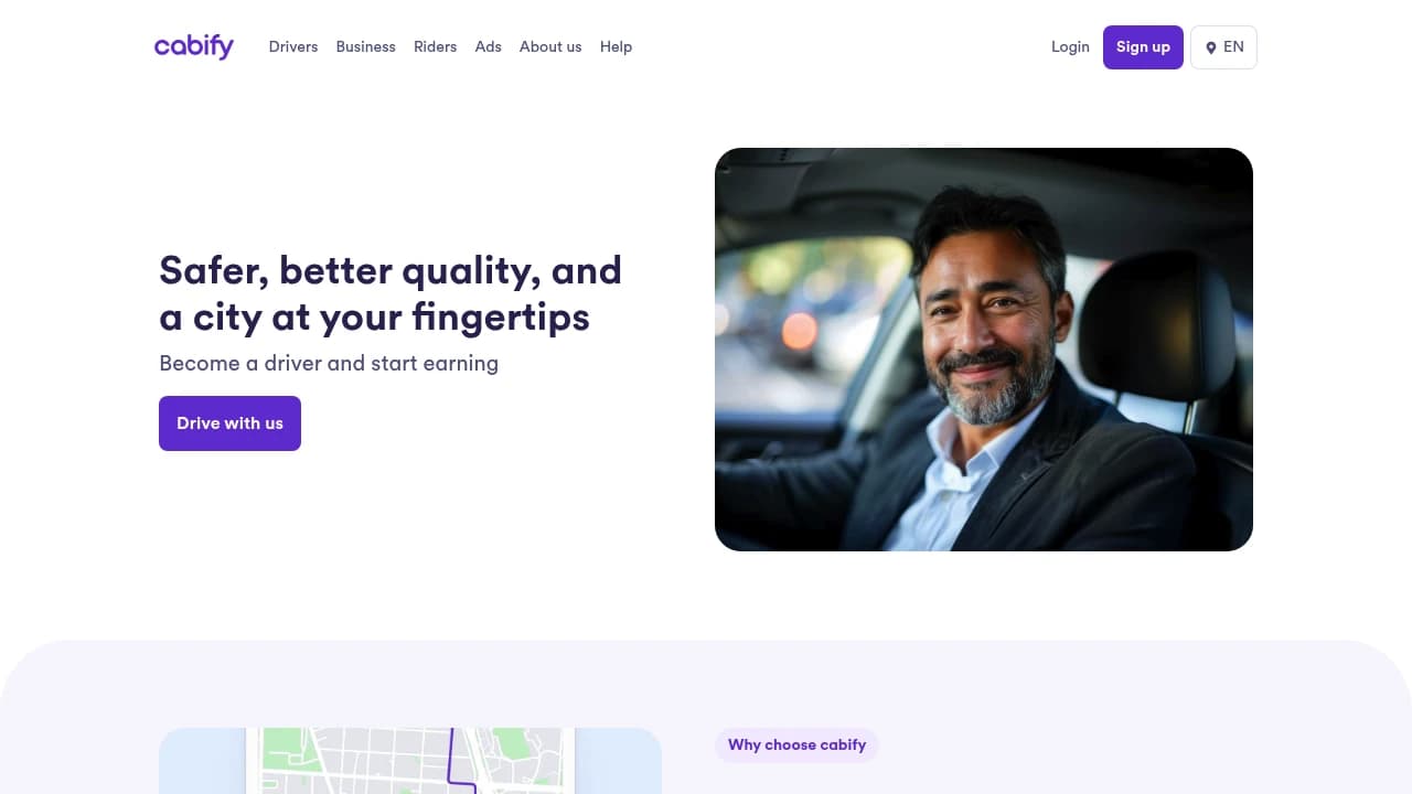 Screenshot der Website von Cabify