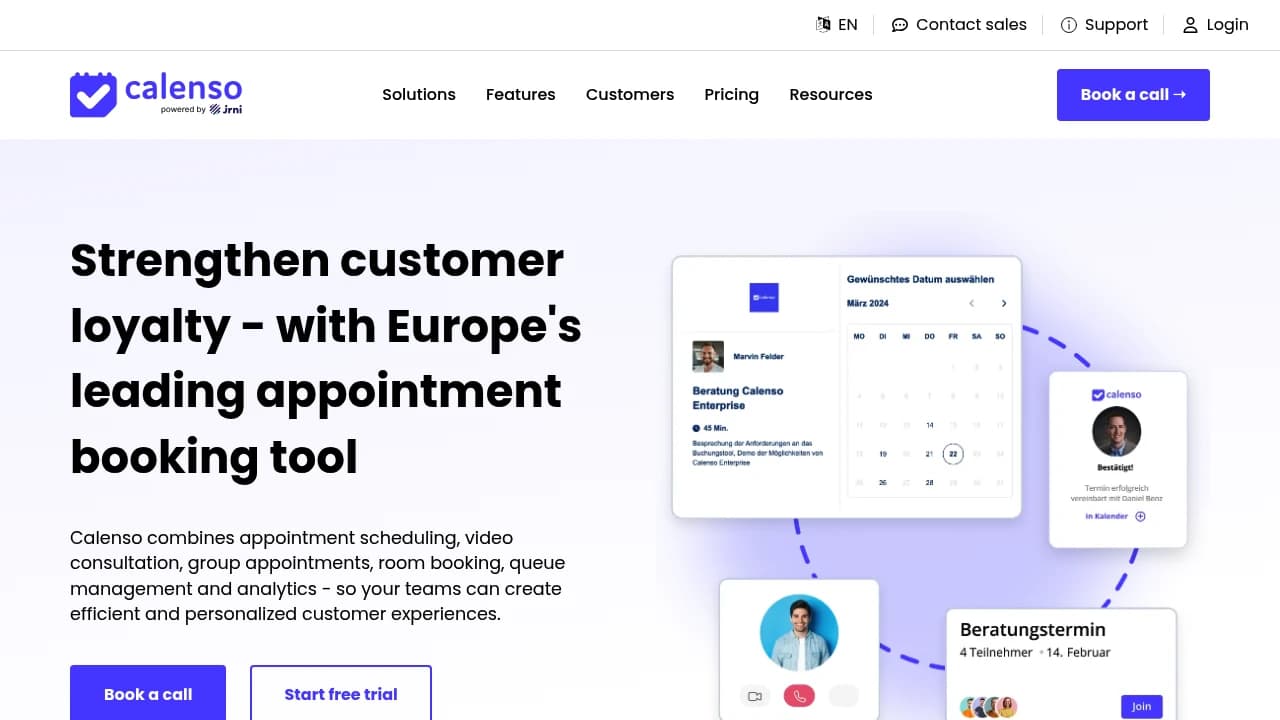 Screenshot der Website von Calenso