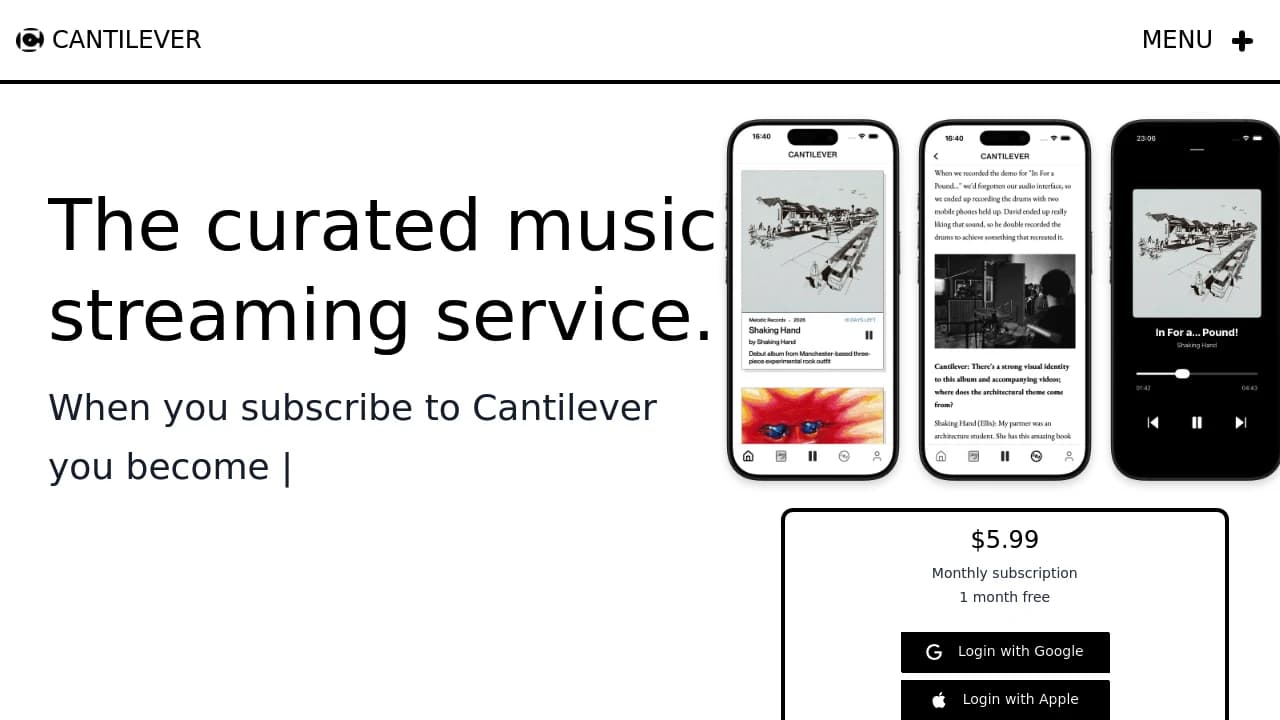 Screenshot der Website von Cantilever