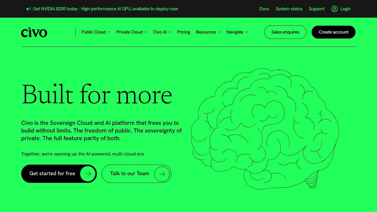 Screenshot der Website von Civo