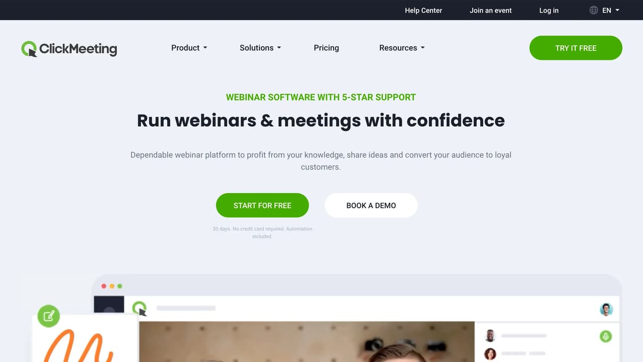 Screenshot der Website von ClickMeeting