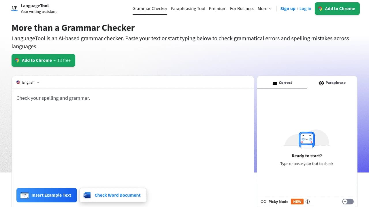 Screenshot der Website von Language Tool