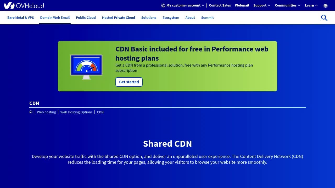 Screenshot der Website von OVHCloud CDN