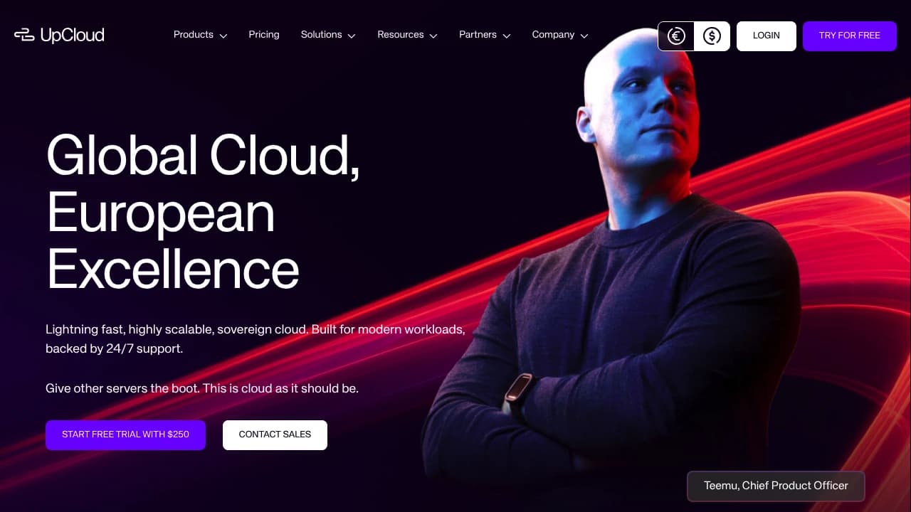 Screenshot der Website von UpCloud