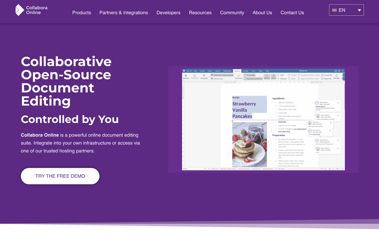 Zrzut ekranu strony Collabora Online