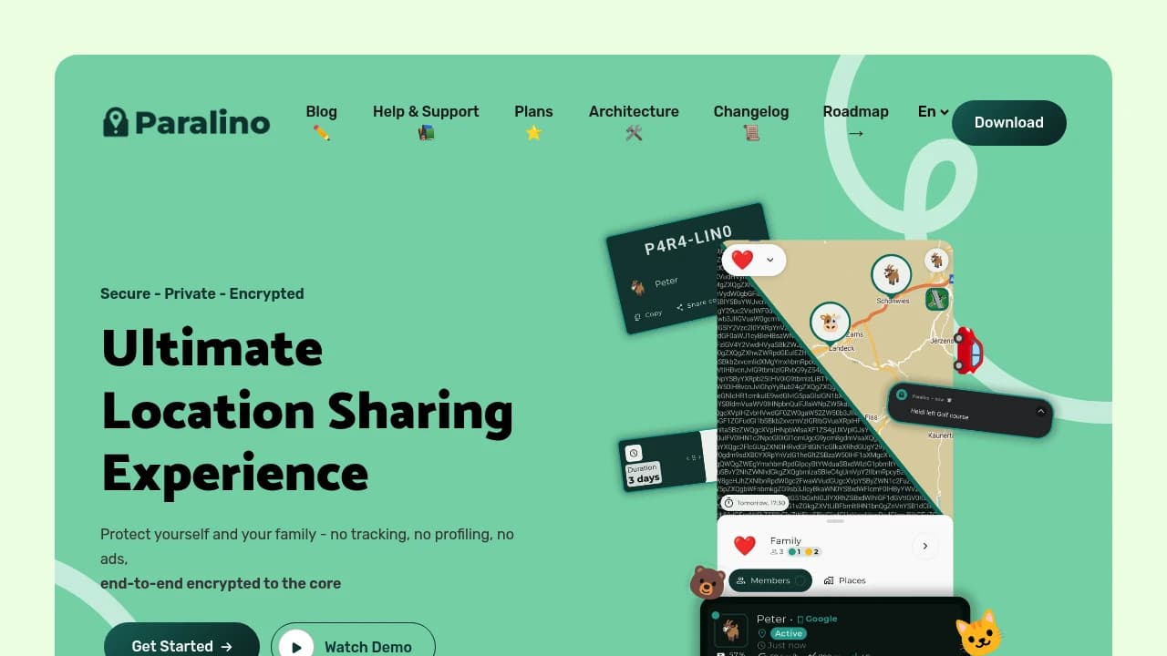 Screenshot der Website von Paralino