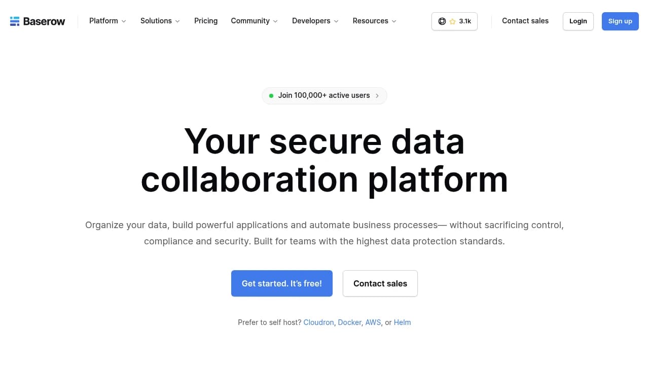 Screenshot der Website von Baserow