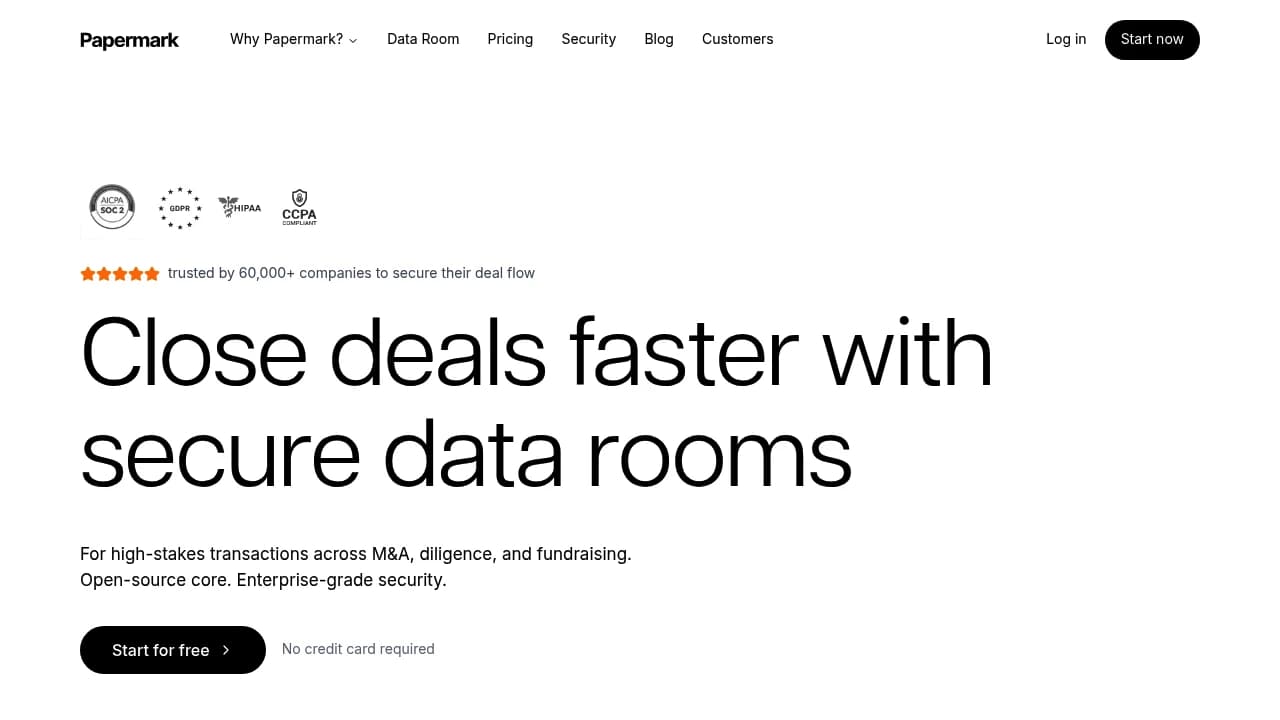 Screenshot der Website von Papermark