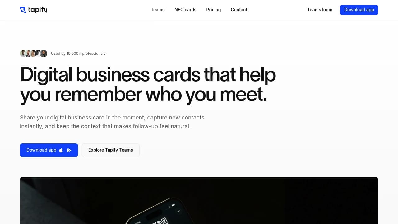 Screenshot of Tapify website