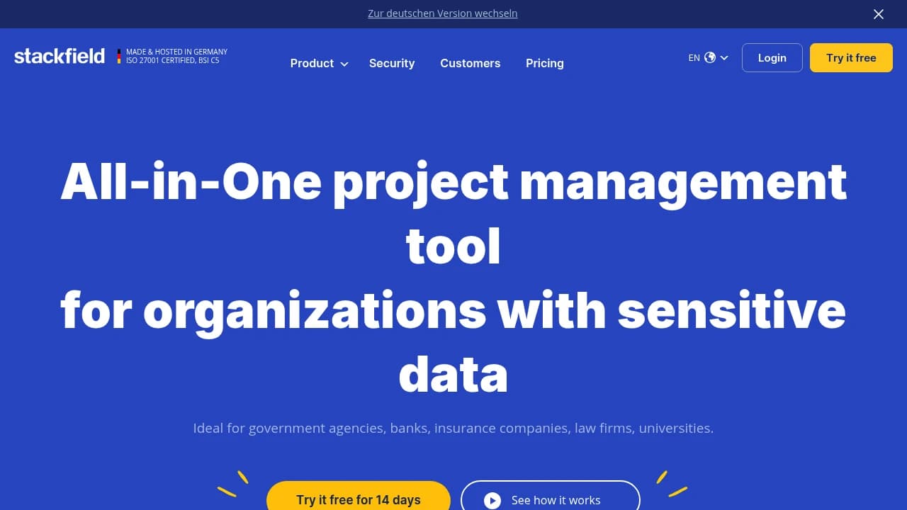 Screenshot of Stackfield website