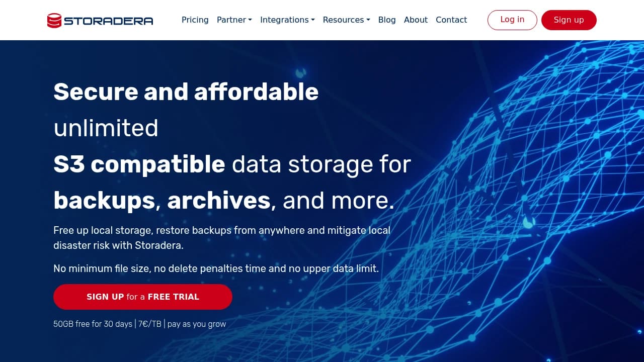 Screenshot of Storadera website