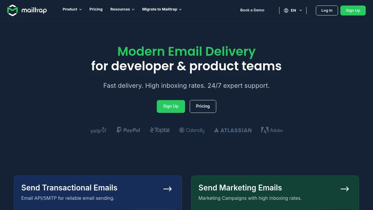 Screenshot of Mailtrap website