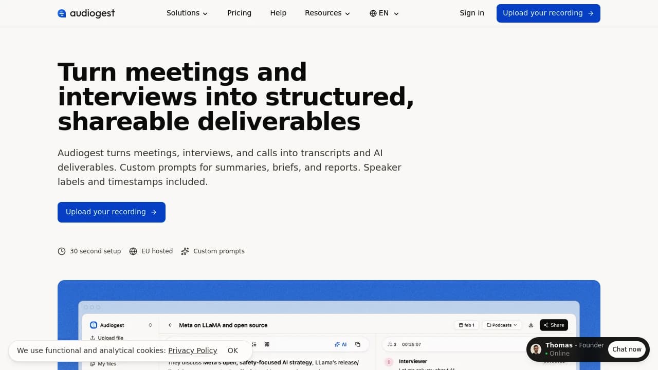 Screenshot of Audiogest website