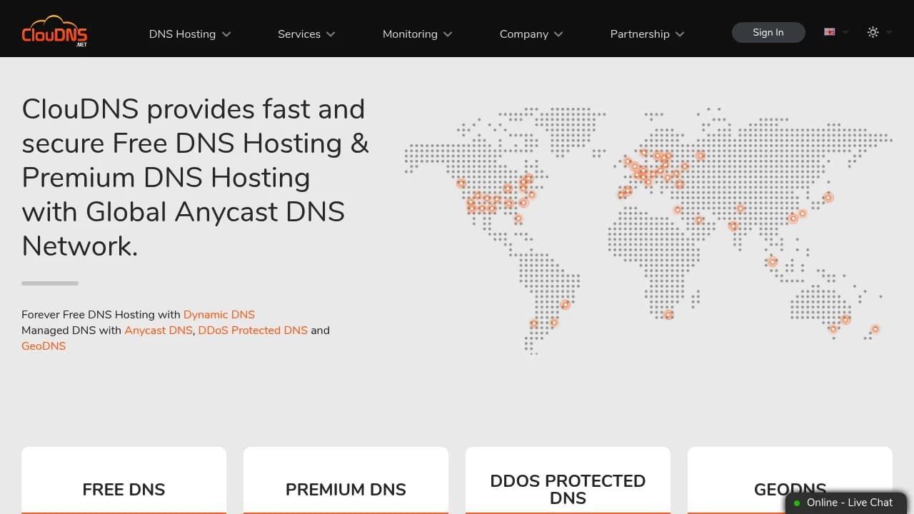 Screenshot der Website von ClouDNS