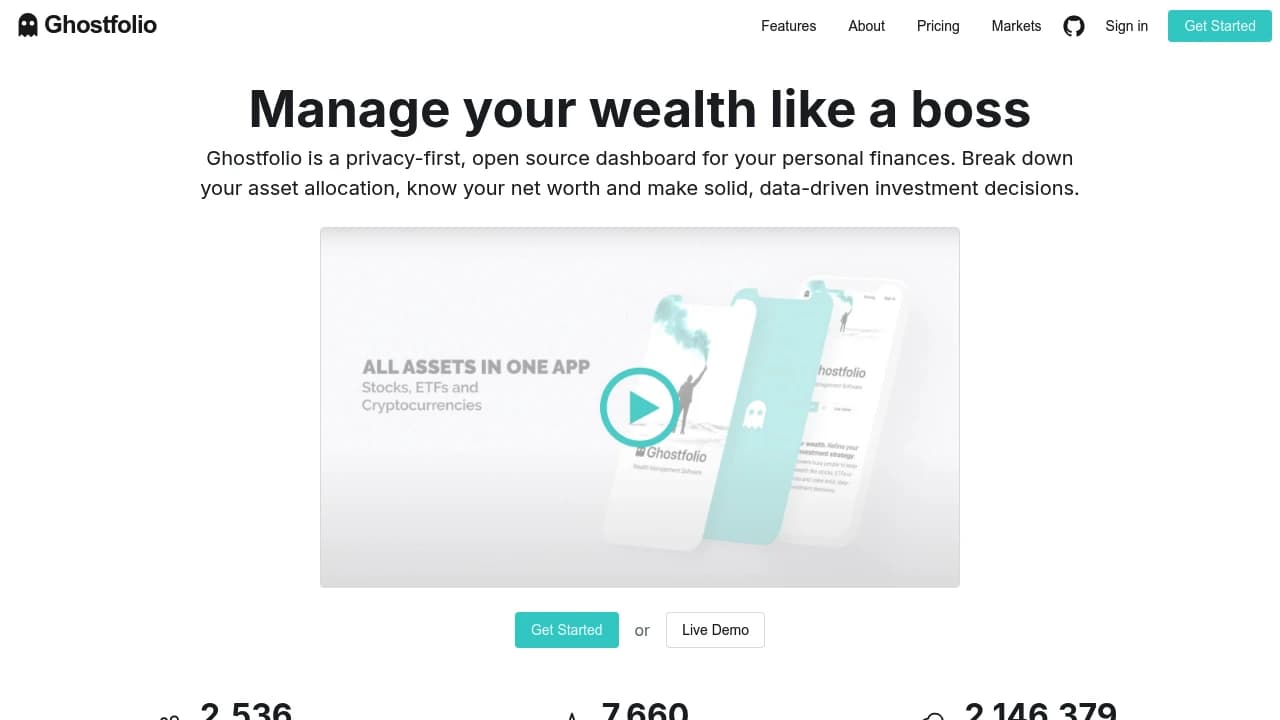 Screenshot of Ghostfolio website