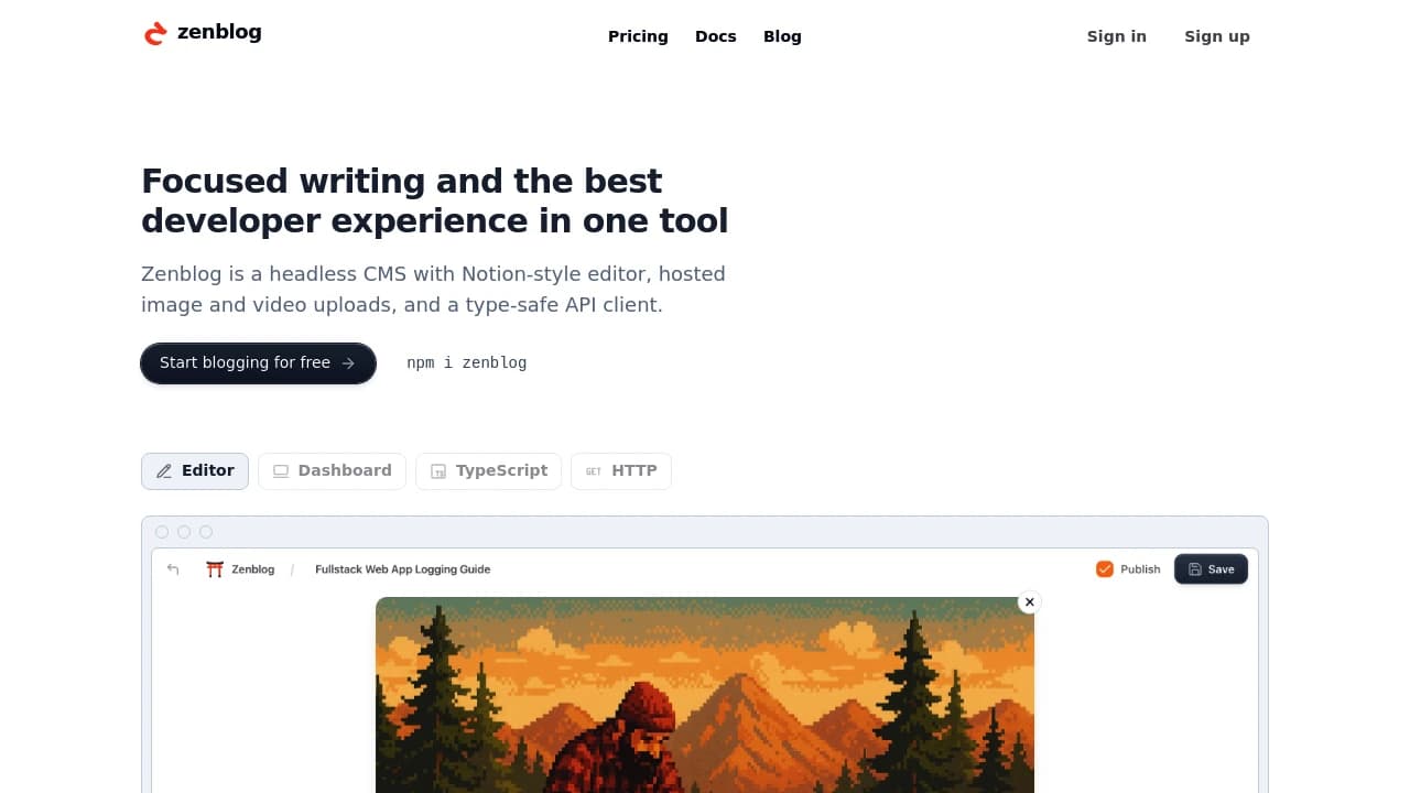 Screenshot der Website von Zenblog
