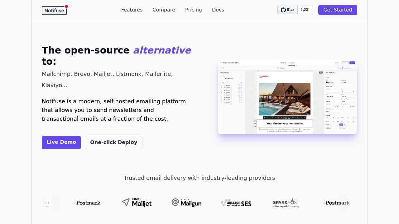 Screenshot of Notifuse website