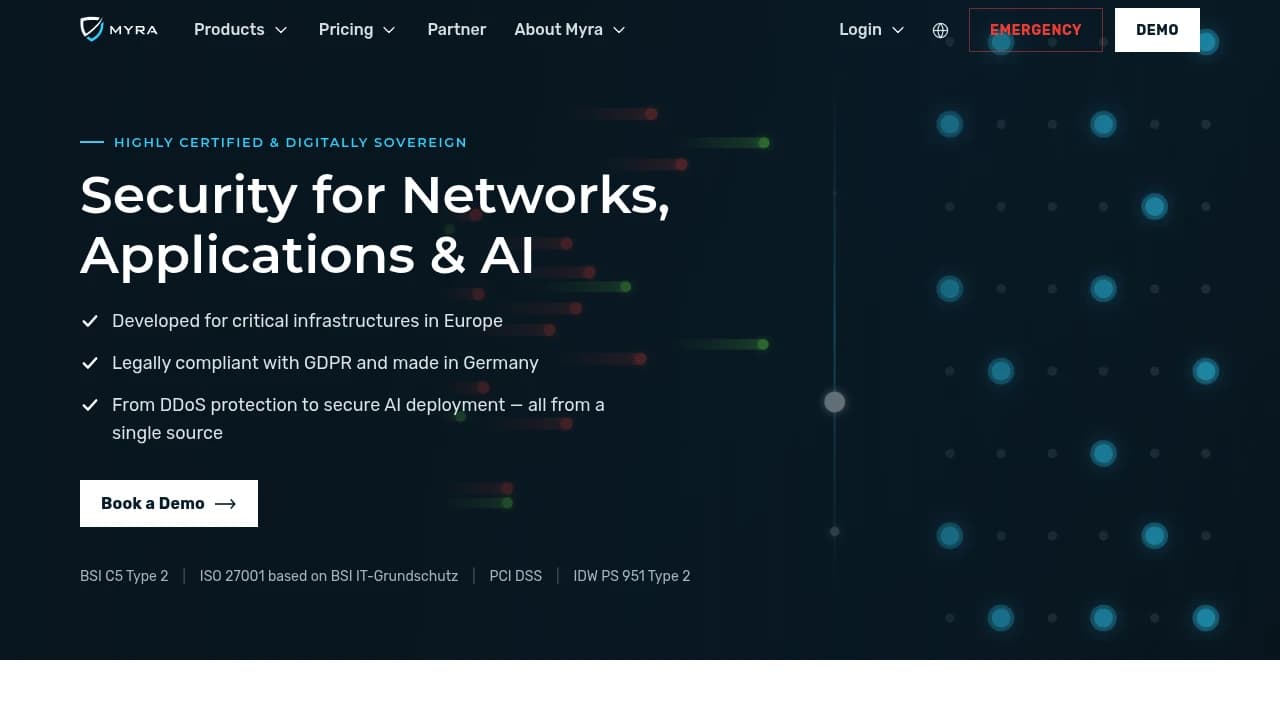 Screenshot of Myra Security website