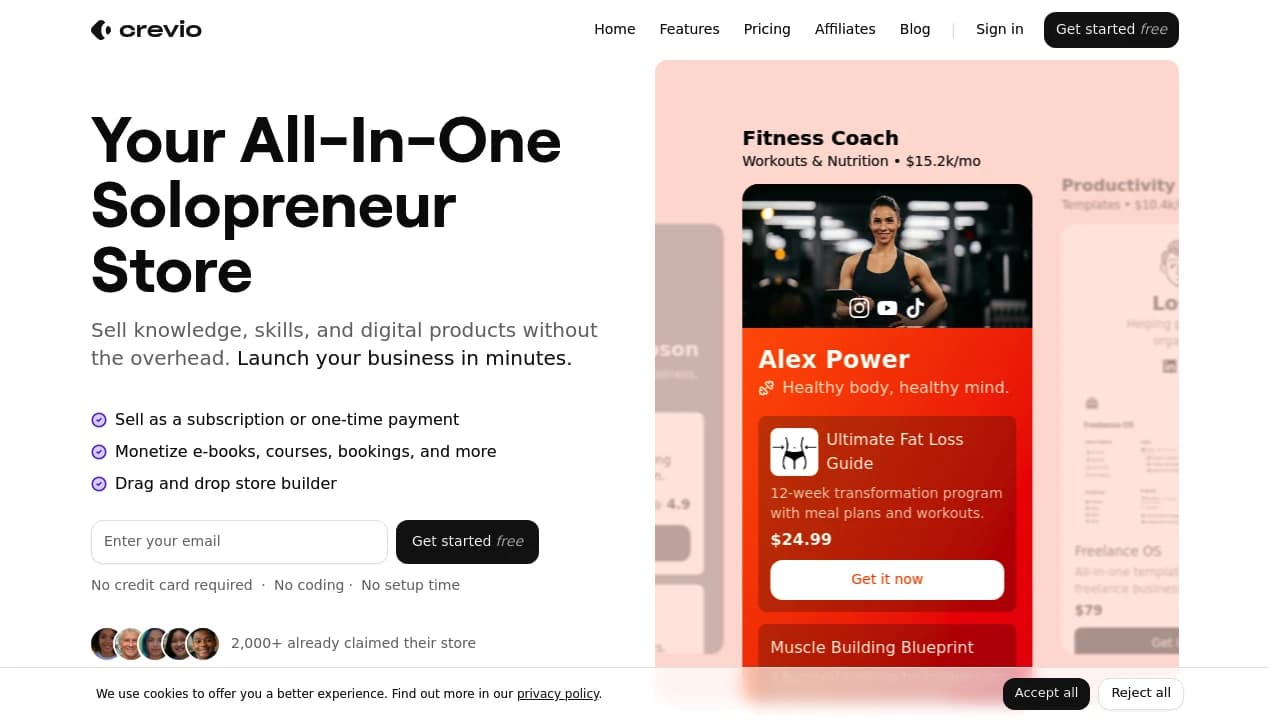 Screenshot of Crevio website
