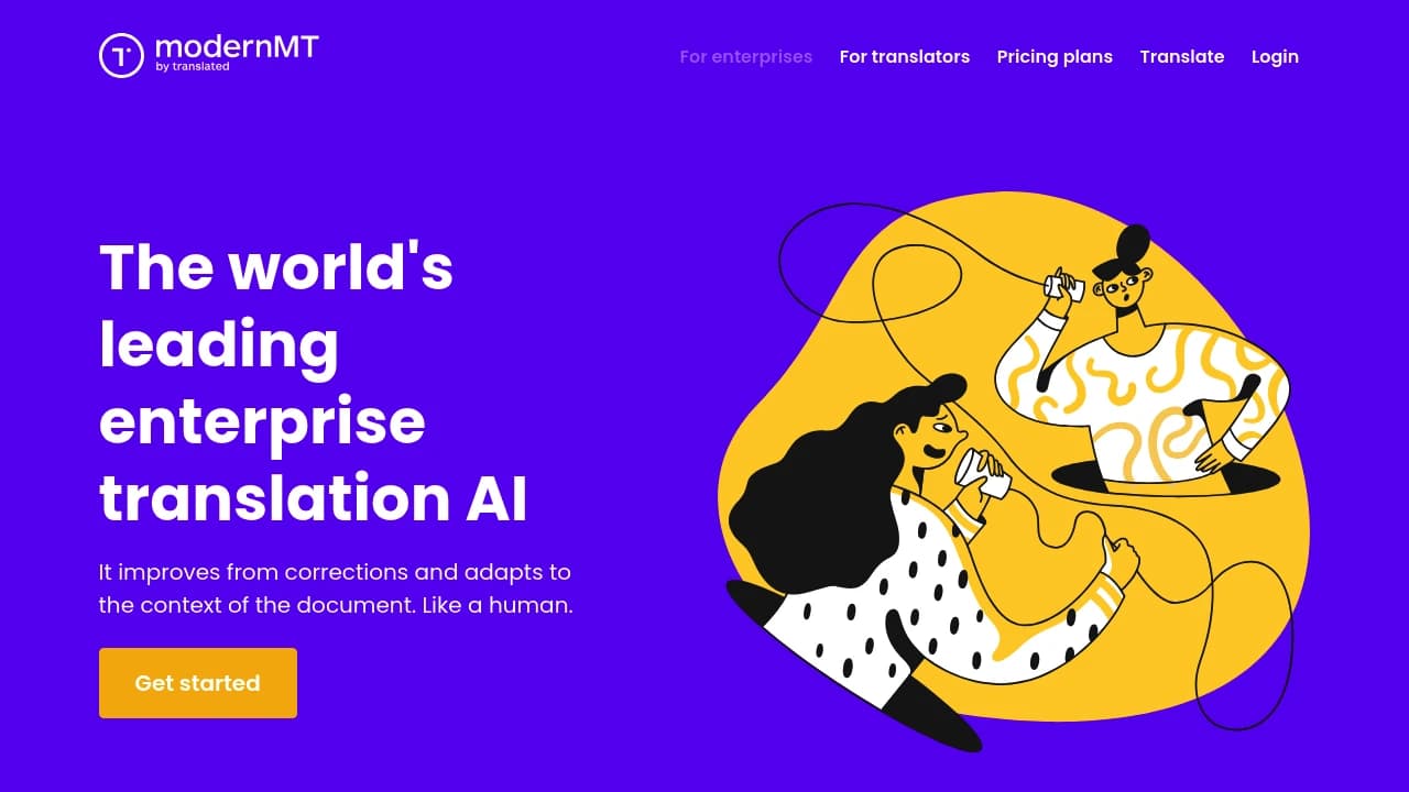 Screenshot der Website von ModernMT