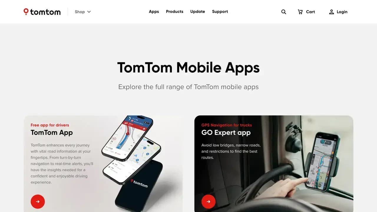 Screenshot der Website von TomTom