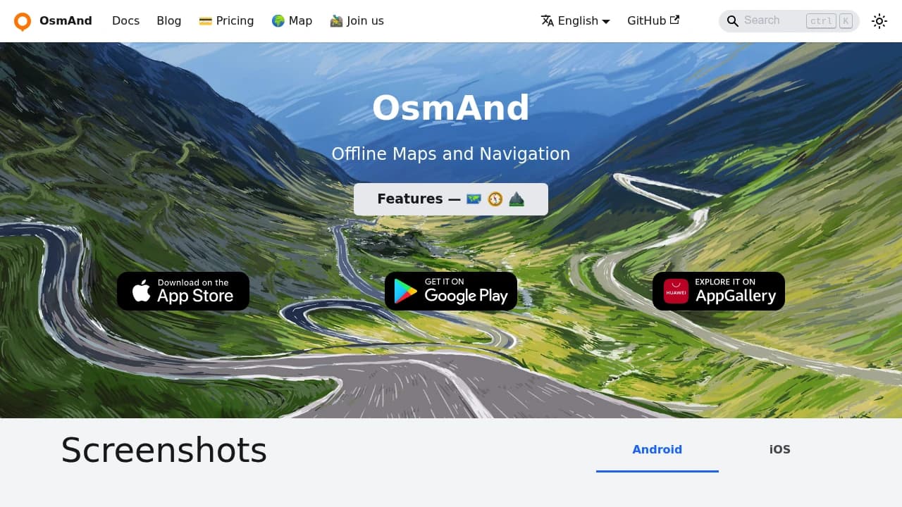 Screenshot of OsmAnd website