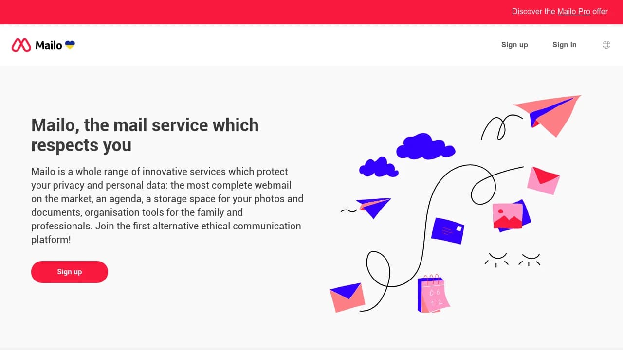 Screenshot of Mailo website