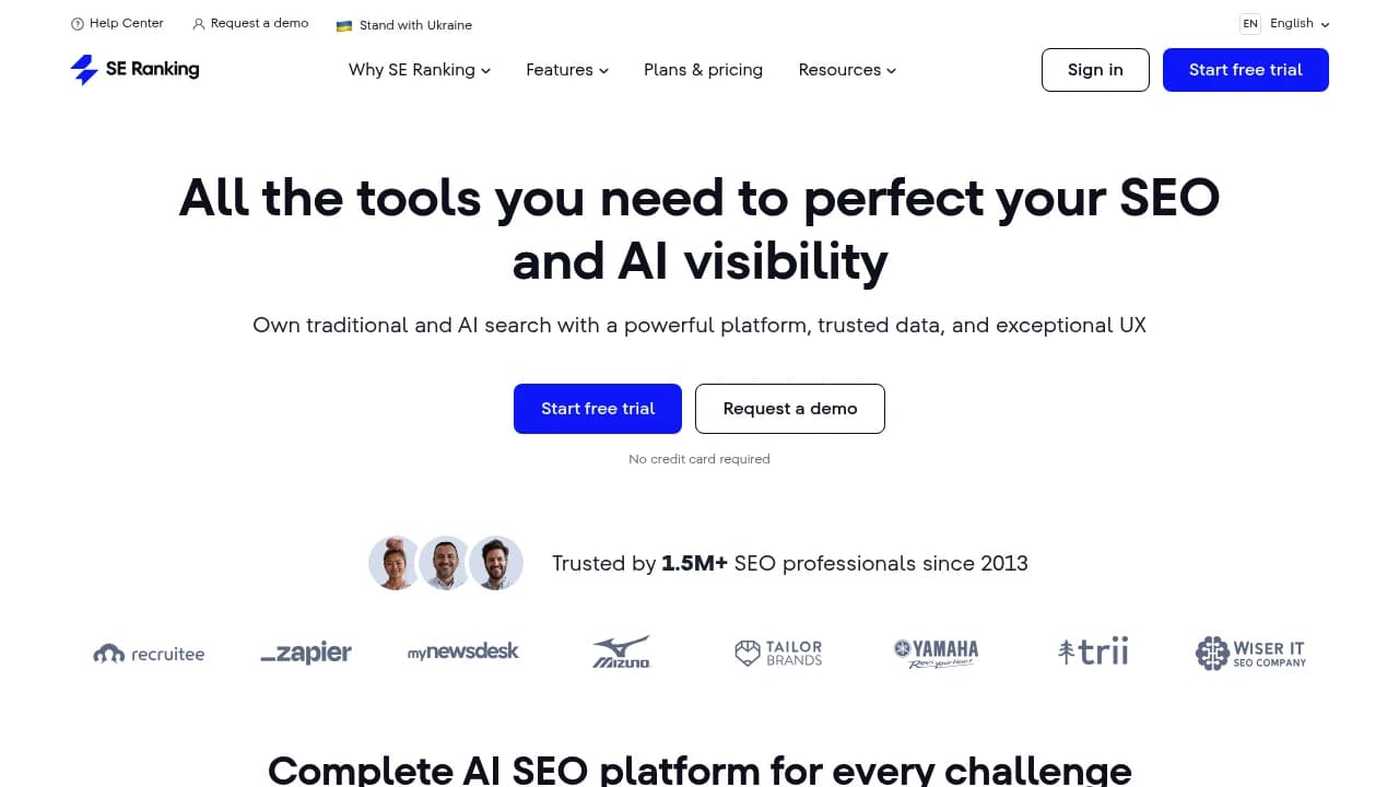 Screenshot of SE Ranking website