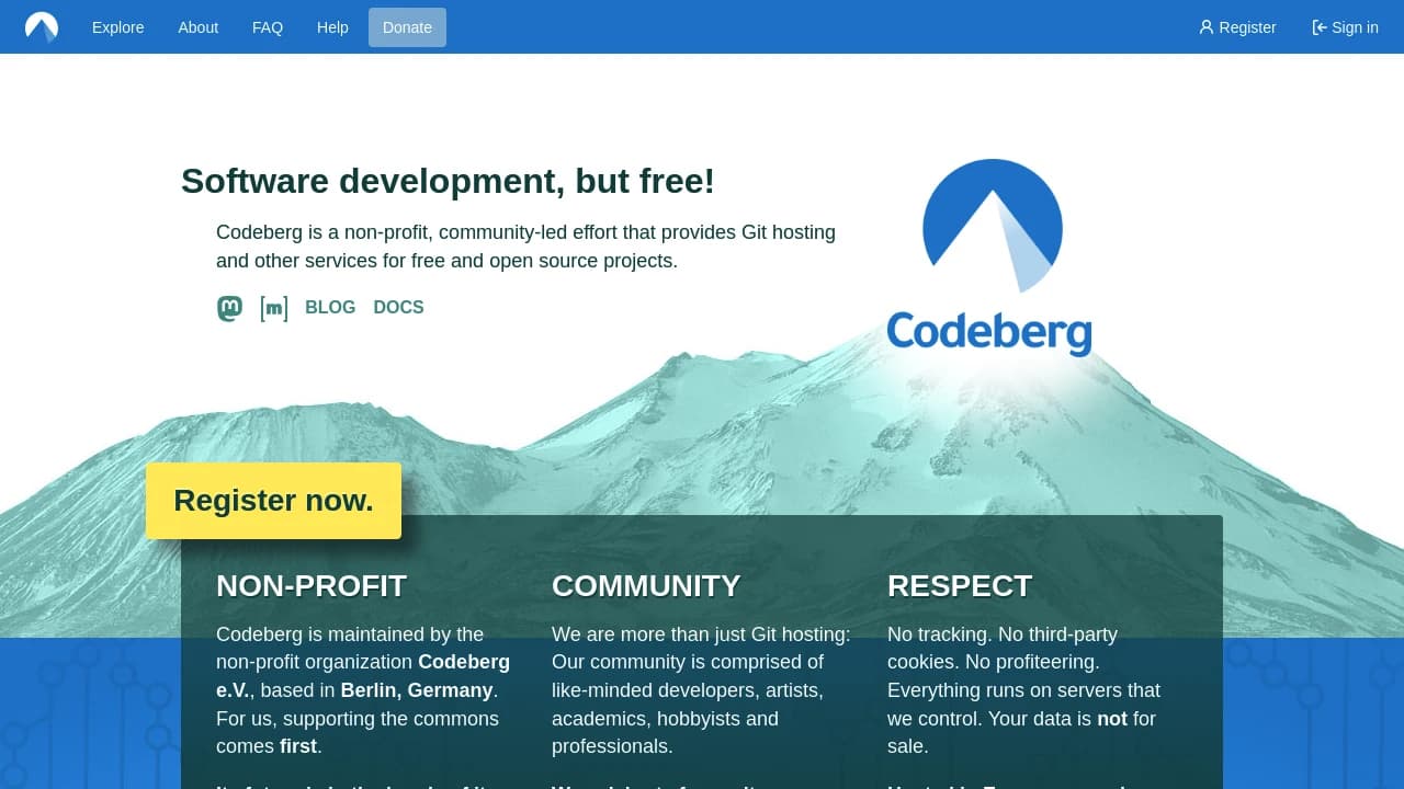 Screenshot der Website von Codeberg