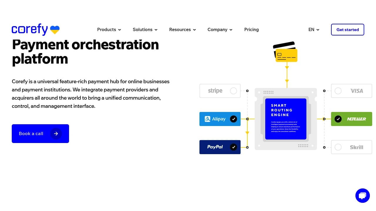 Screenshot der Website von Corefy