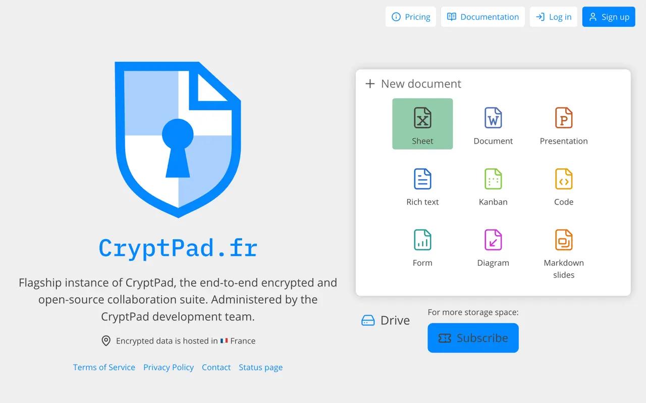 Screenshot der Website von CryptPad