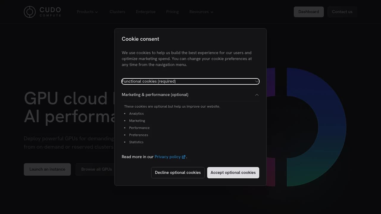 Screenshot der Website von CUDO Compute