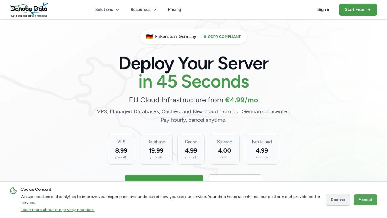 Screenshot der Website von DanubeData