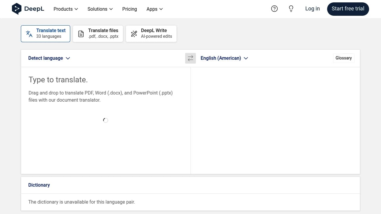 Screenshot der Website von DeepL