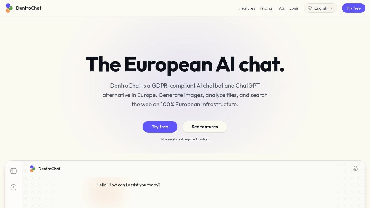 Screenshot of DentroChat website