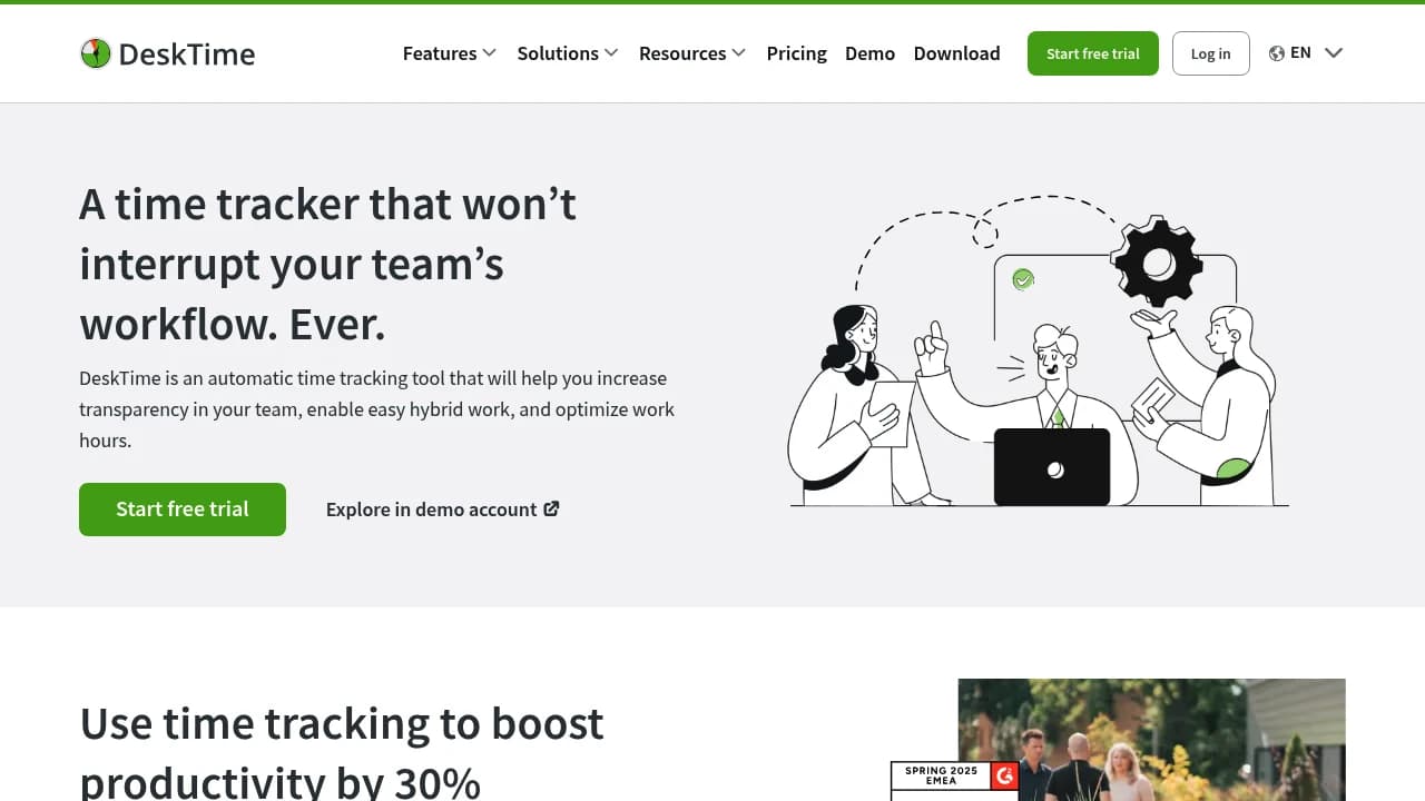 Screenshot der Website von DeskTime