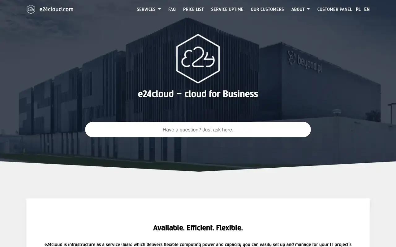 Screenshot der Website von e24cloud