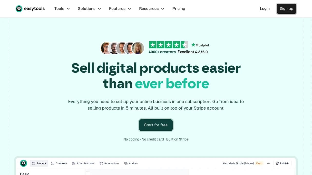 Screenshot der Website von Easytools