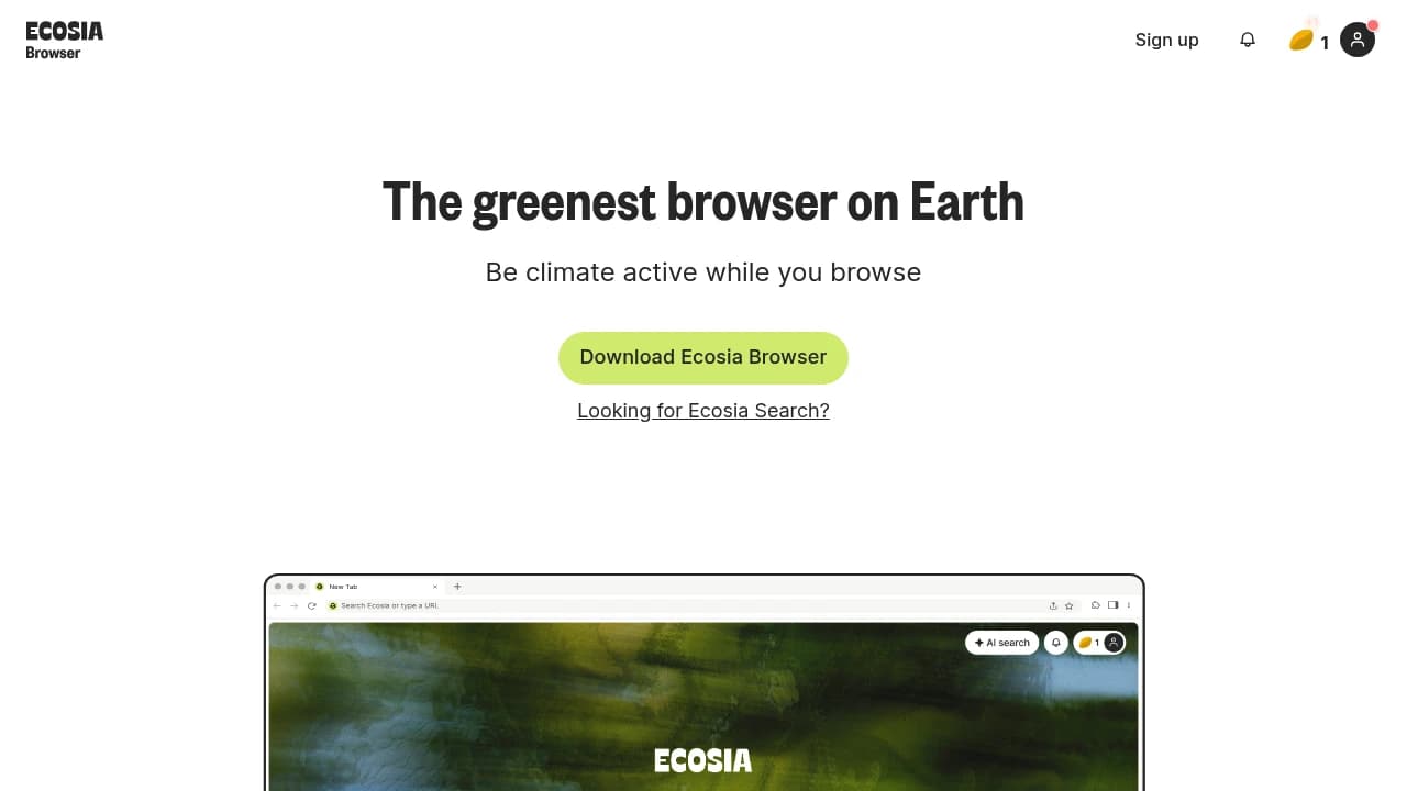 Screenshot der Website von Ecosia Browser