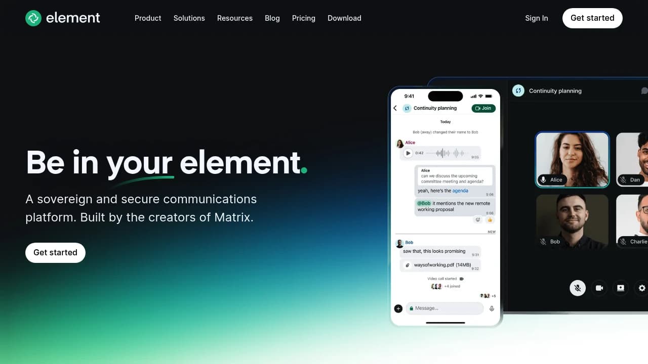 Screenshot der Website von Element