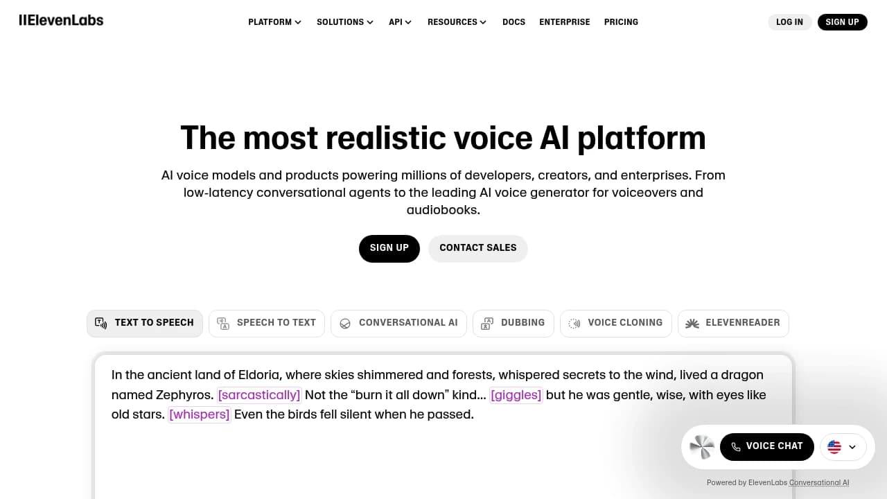 Screenshot der Website von ElevenLabs