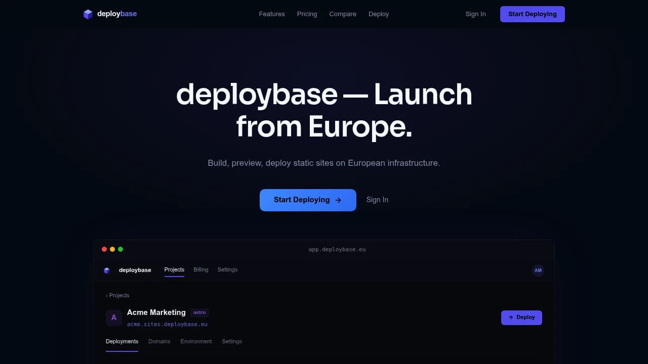 Screenshot of deploybase website